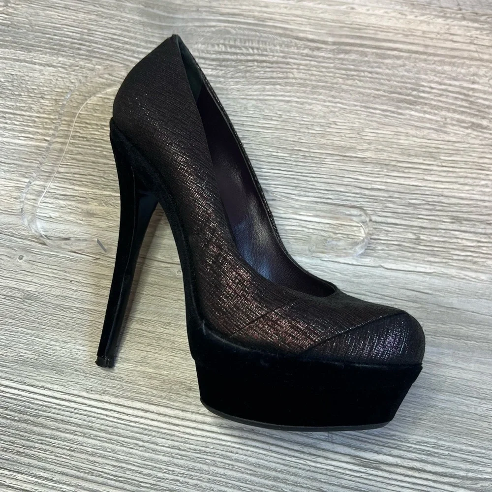 RODO + Talbot Runhof platform velvet and metallic sheen high heel stilettos sz 6